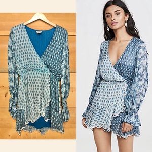 Hemant Nandita blue paisley boho minidress long sleeve tunic wrap surplice